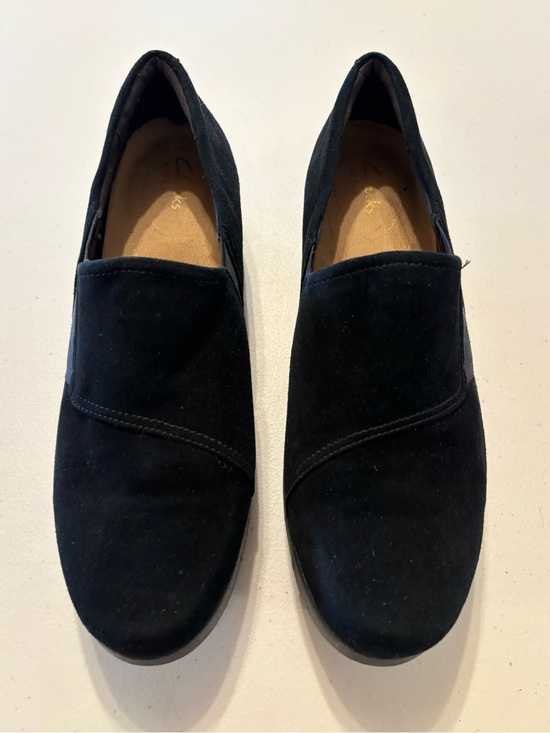 Clarks Shoes - Clarks Black Suede Slip-On Loafers 9